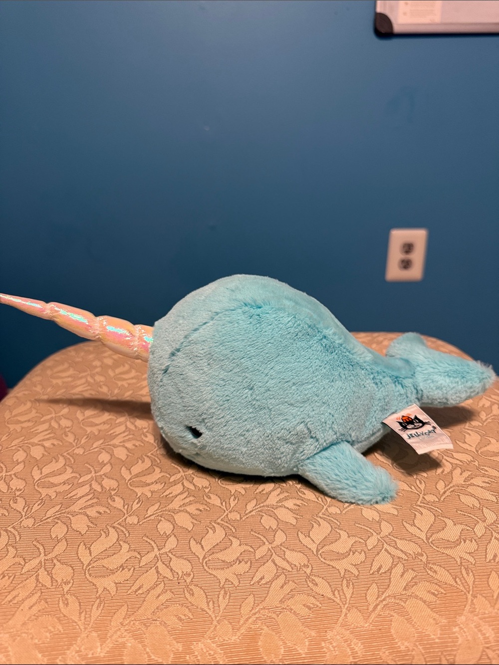 Jellycat Aqua Plush Narwhal with Iridescent Horn